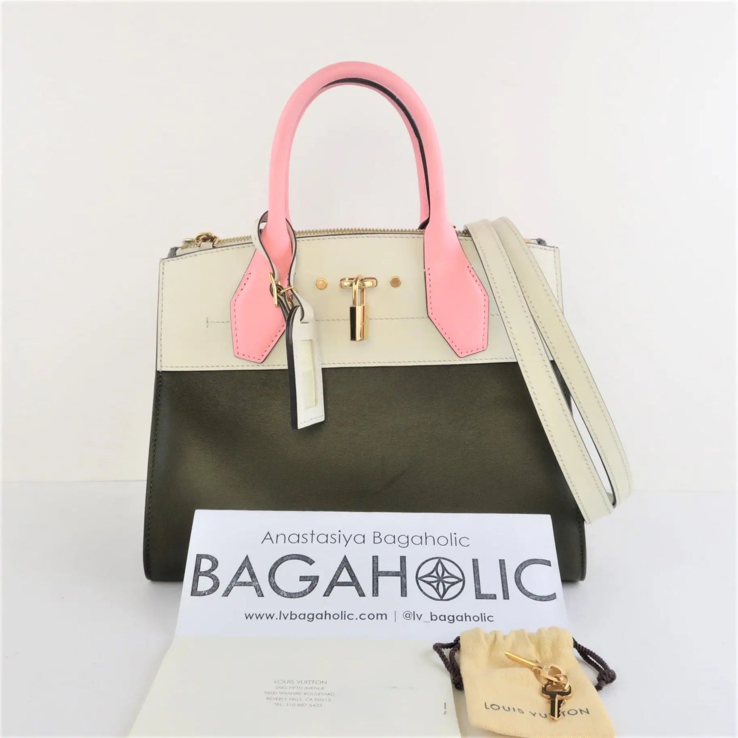 Load image into Gallery viewer, Louis Vuitton Louis Vuitton Olive/Pink Leather City Steamer PM Bag LVBagaholic
