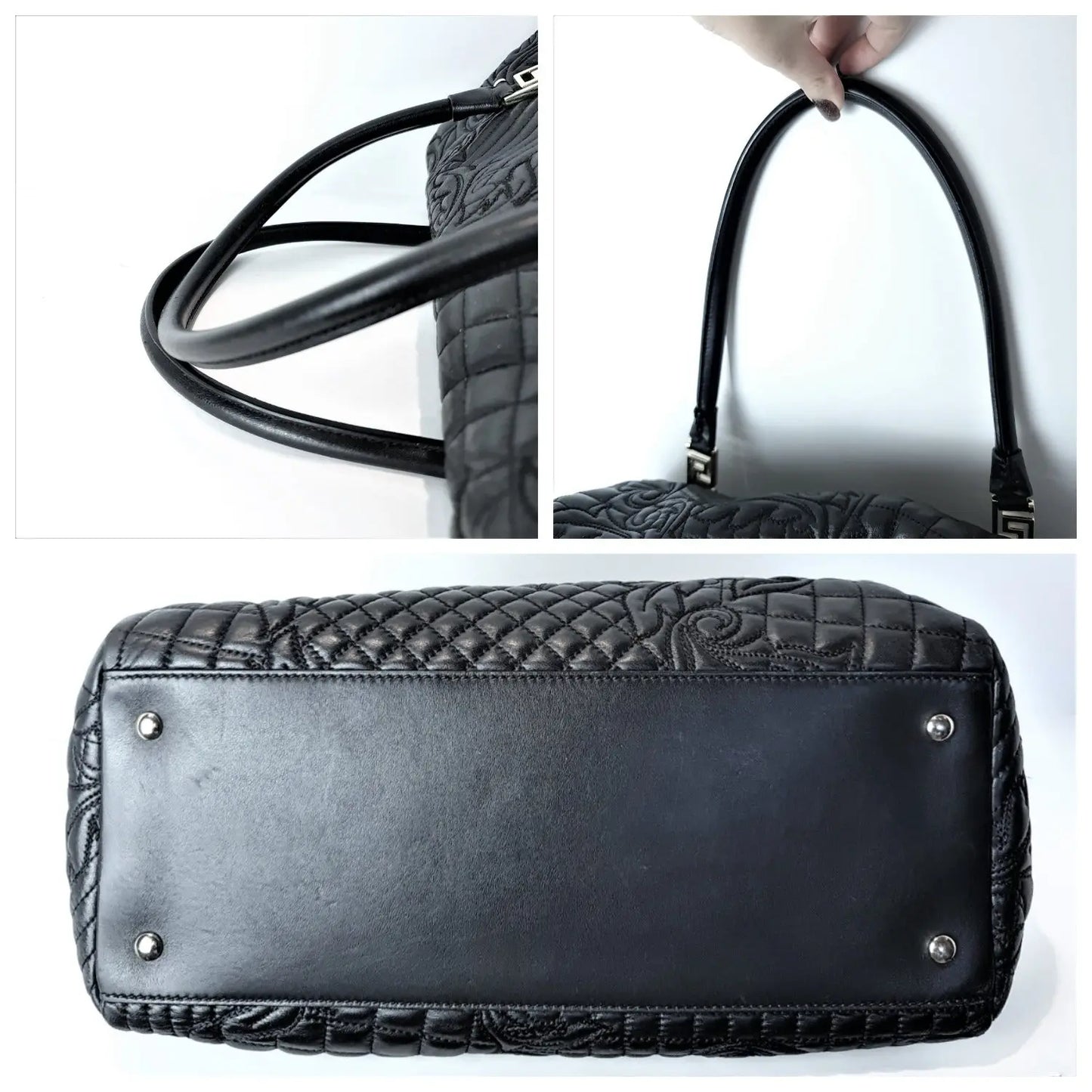 Cargar imagen en el visor de la galería, Versace Versace Barocco Embroidered Vanitas Black Leather Double Handle Bag (788) LVBagaholic
