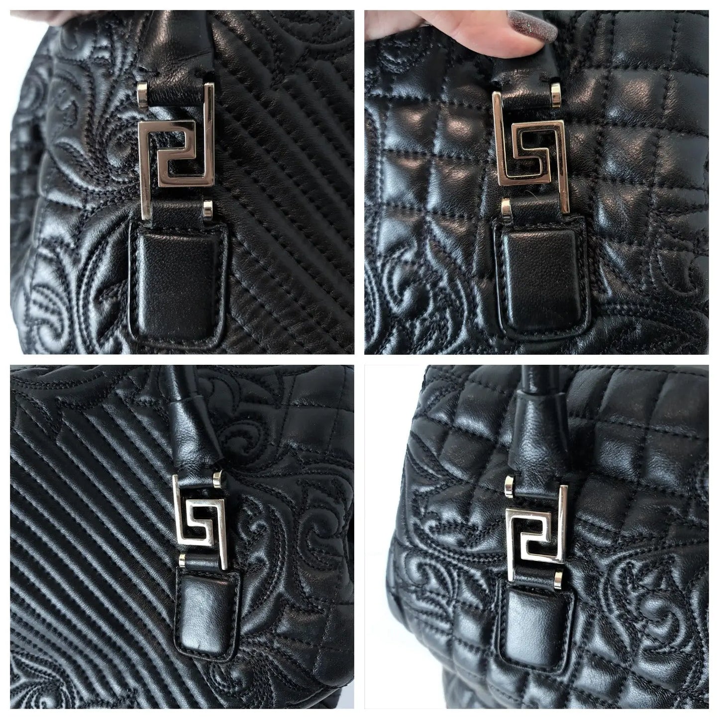 Cargar imagen en el visor de la galería, Versace Versace Barocco Embroidered Vanitas Black Leather Double Handle Bag (788) LVBagaholic
