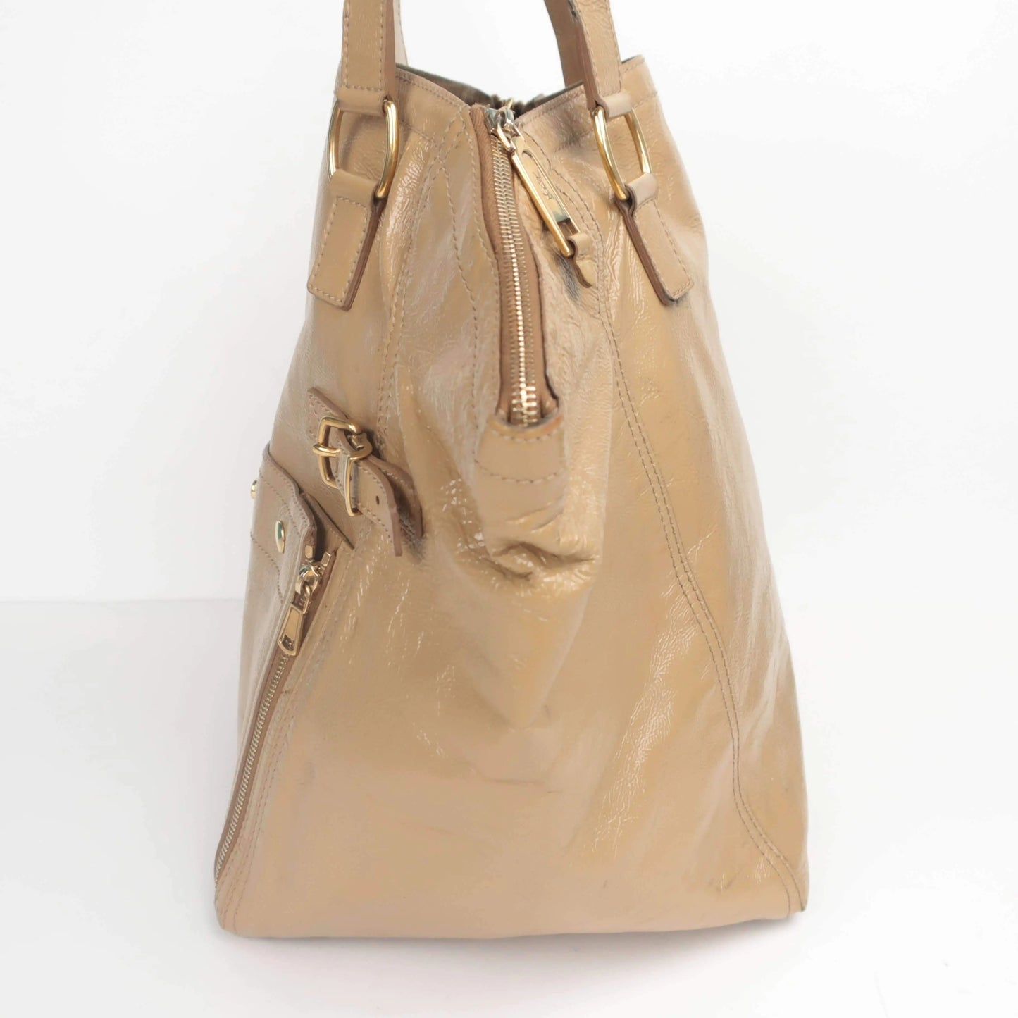 YVES SAINT LAURENT YSL Downtown Beige Patent Leather Bag LVBagaholic