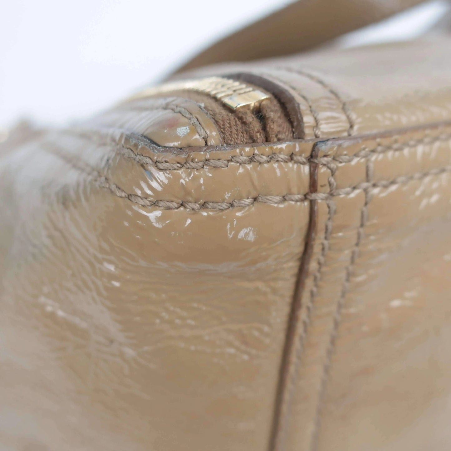 YVES SAINT LAURENT YSL Downtown Beige Patent Leather Bag LVBagaholic