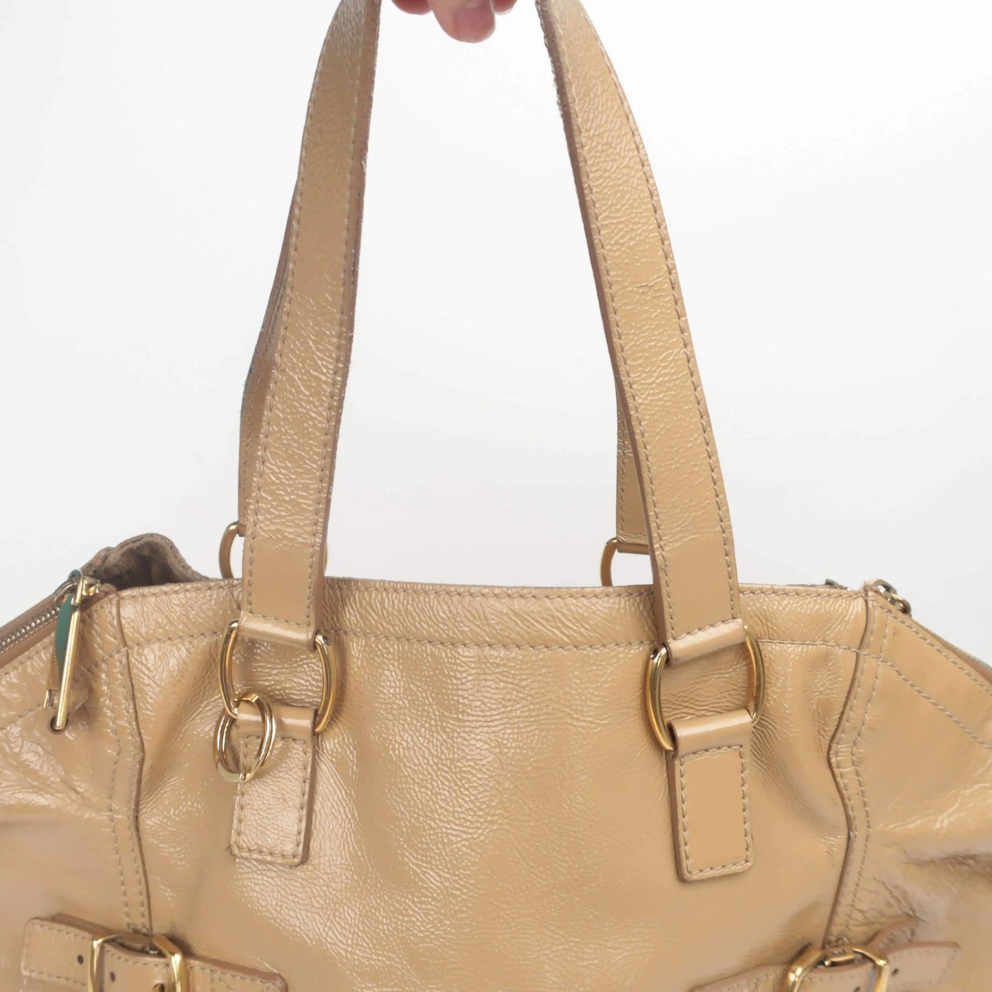 YVES SAINT LAURENT YSL Downtown Beige Patent Leather Bag LVBagaholic