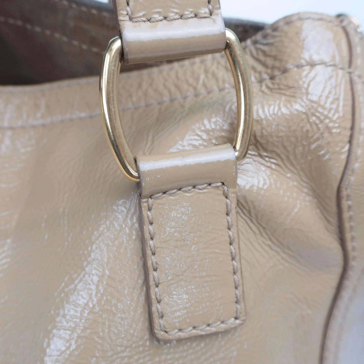 YVES SAINT LAURENT YSL Downtown Beige Patent Leather Bag LVBagaholic