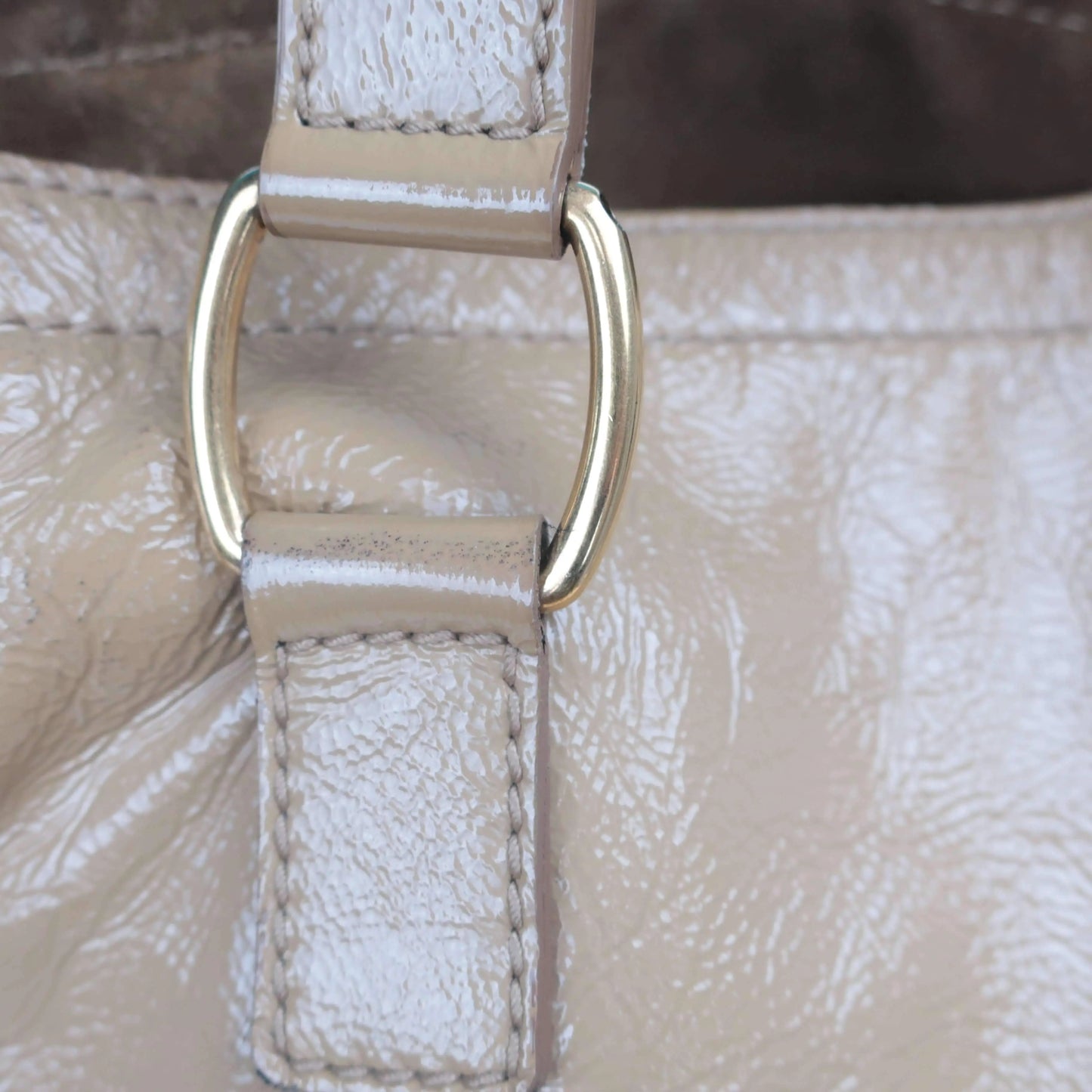 YVES SAINT LAURENT YSL Downtown Beige Patent Leather Bag LVBagaholic