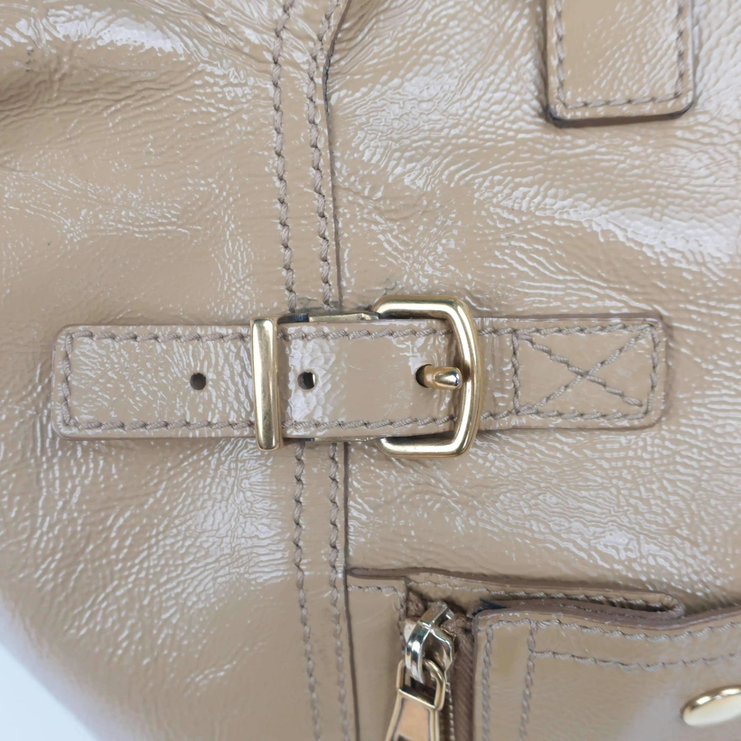 YVES SAINT LAURENT YSL Downtown Beige Patent Leather Bag LVBagaholic