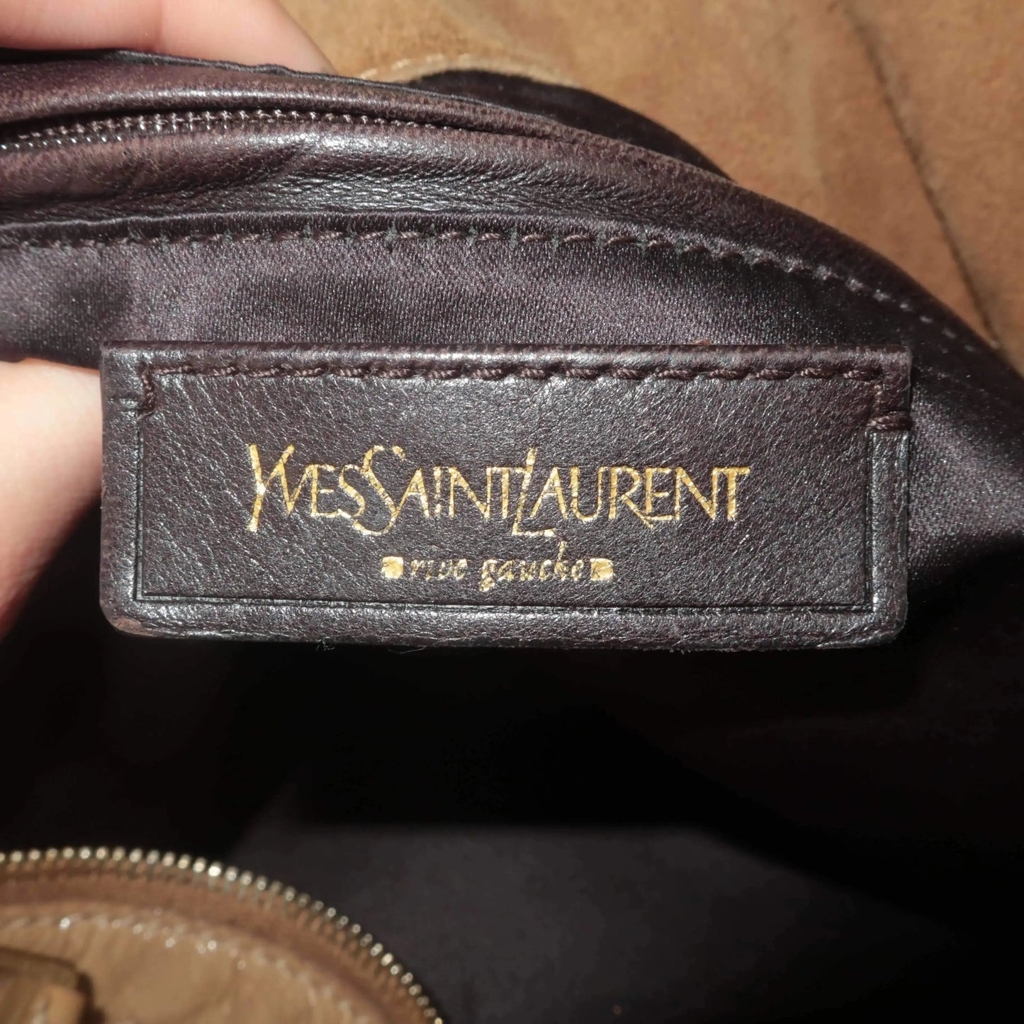 YVES SAINT LAURENT YSL Downtown Beige Patent Leather Bag LVBagaholic