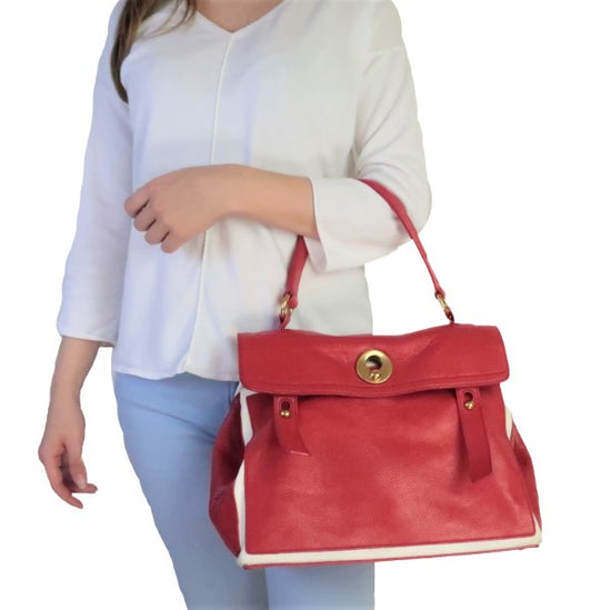 YVES SAINT LAURENT YSL Red Leather Muse 2 Handbag LVBagaholic