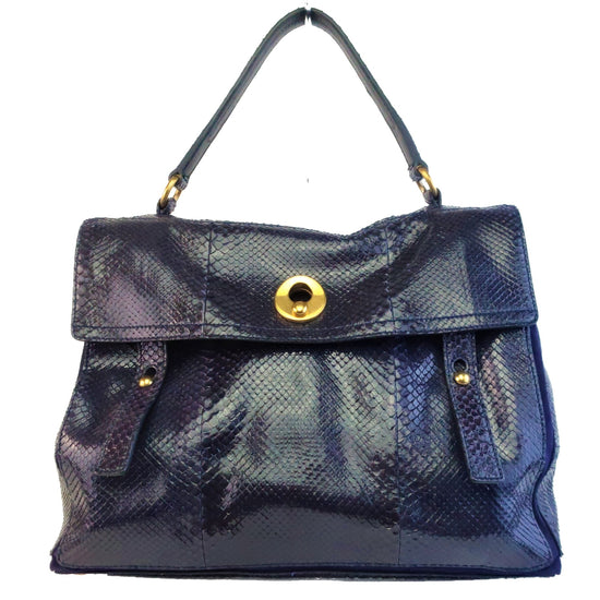 YVES SAINT LAURENT YSL Saint Laurent Blue Python Leather Muse 2 Handbag LVBagaholic