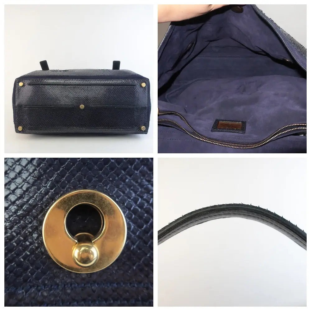 YVES SAINT LAURENT YSL Saint Laurent Blue Python Leather Muse 2 Handbag LVBagaholic
