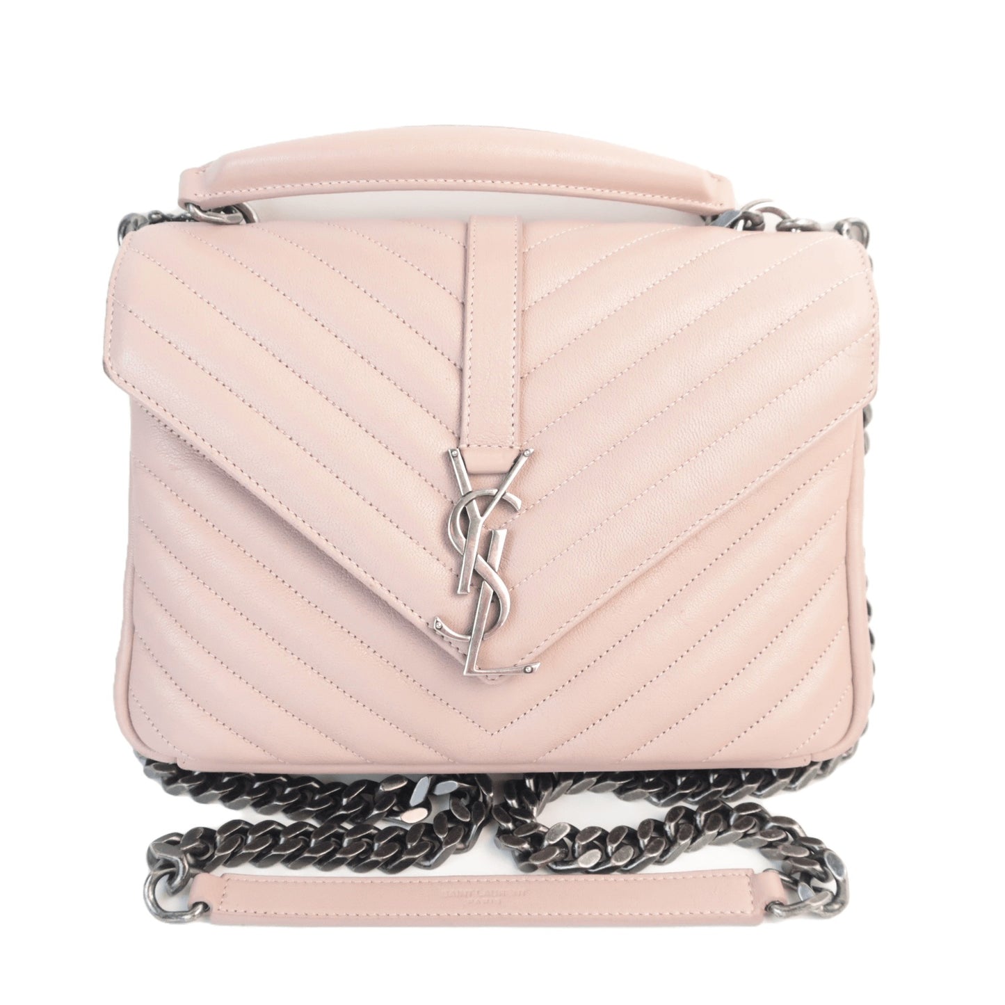 Yves Saint Laurent Pink Quilted Leather Monogram Medium College Bag -  Yoogi's Closet