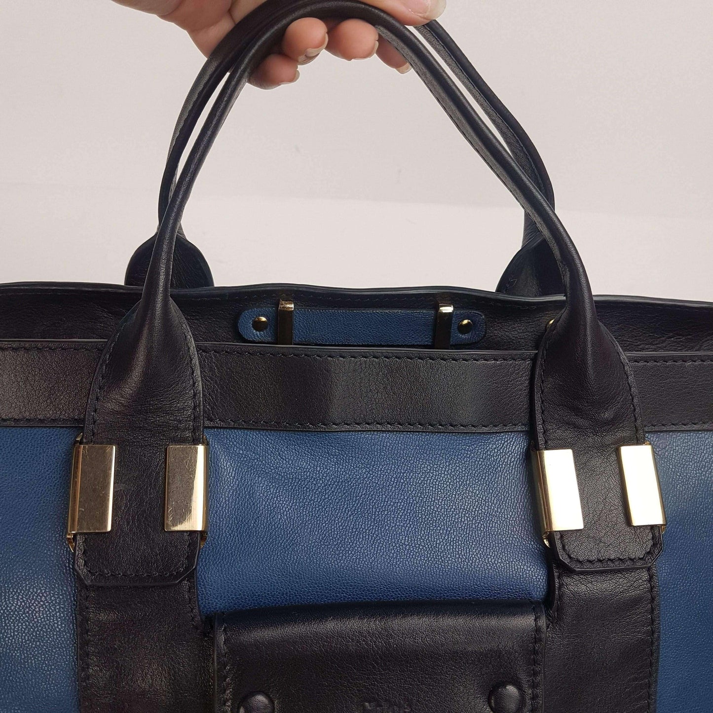 Chloe_Chloe Blue/Black Leather Medium Alice Satchel Bag